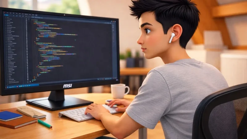 Focused programmer at work